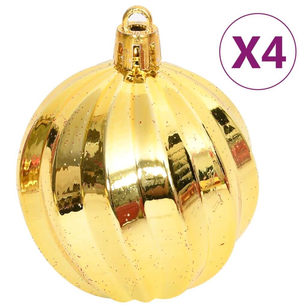 Gold shatterproof Christmas bauble from a 108-piece affordable quality set, ideal for festive tree decoration.