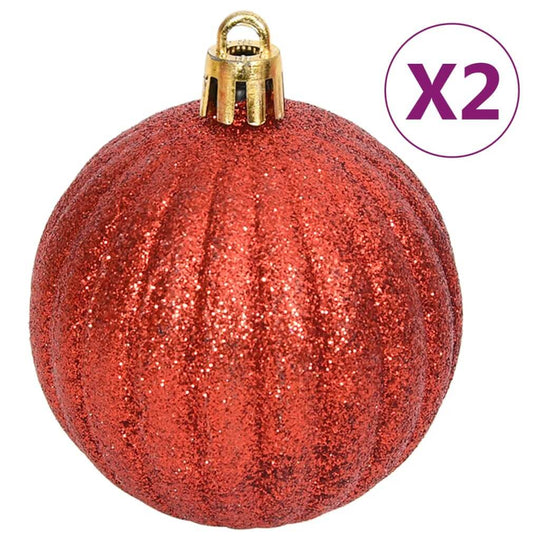 Glittery red Christmas bauble, shatterproof and perfect for tree decoration, set of two. Affordable quality holiday ornament.