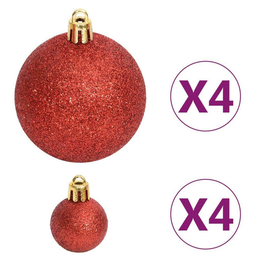 Red glitter Christmas baubles set of 8, affordable quality decorations for holiday tree.