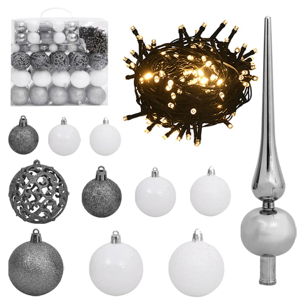 Affordable 120 piece Christmas ball set with peak and 300 energy-efficient LED lights, available in three sizes, for quality decoration.