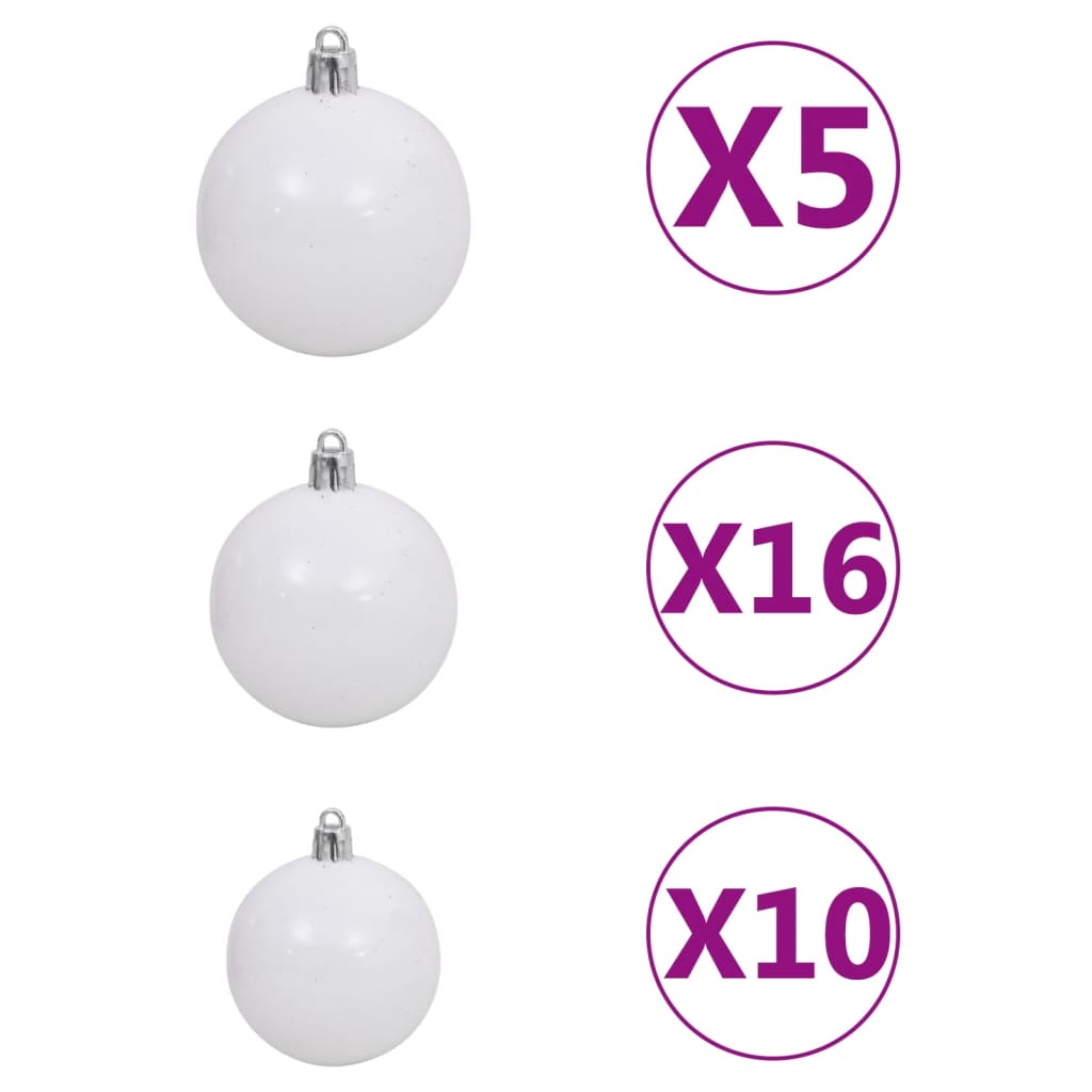 Affordable quality Christmas ball set in three different sizes and quantities (5 large, 16 medium, 10 small) for holiday tree decoration