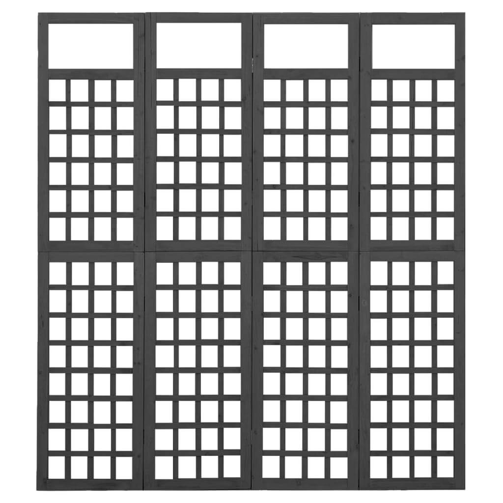 4-Panel Room Divider/Trellis Solid Fir Wood Black 161x180 cm