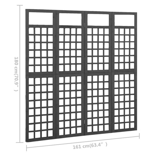 4-Panel Room Divider/Trellis Solid Fir Wood Black 161x180 cm