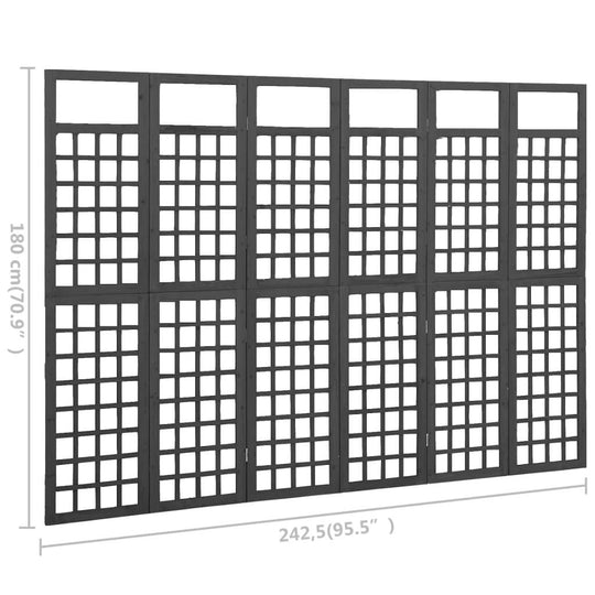 6-Panel Room Divider/Trellis Solid Fir Wood Black 242.5x180 cm