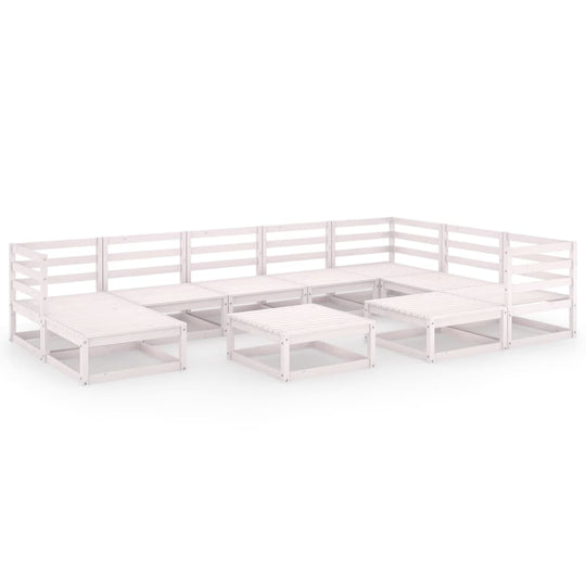 10 Piece Garden Lounge Set White Solid Pinewood