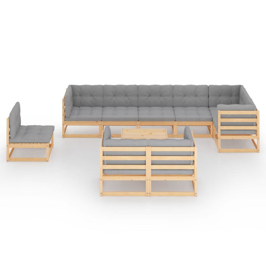 10 Piece Garden Lounge Set with Cushions Solid Pinewood