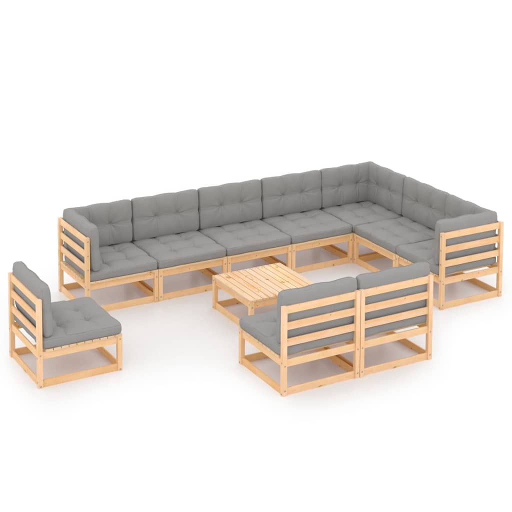 11 Piece Garden Lounge Set with Cushions Solid Pinewood