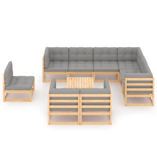 10 Piece Garden Lounge Set with Cushions Solid Pinewood