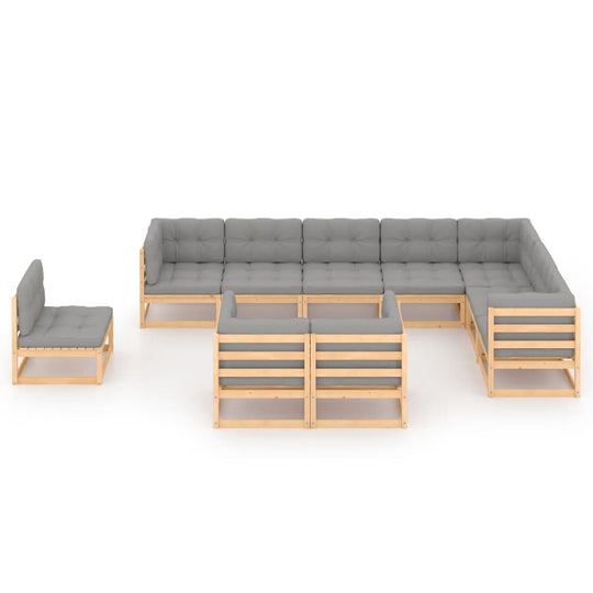 10 Piece Garden Lounge Set with Cushions Solid Pinewood