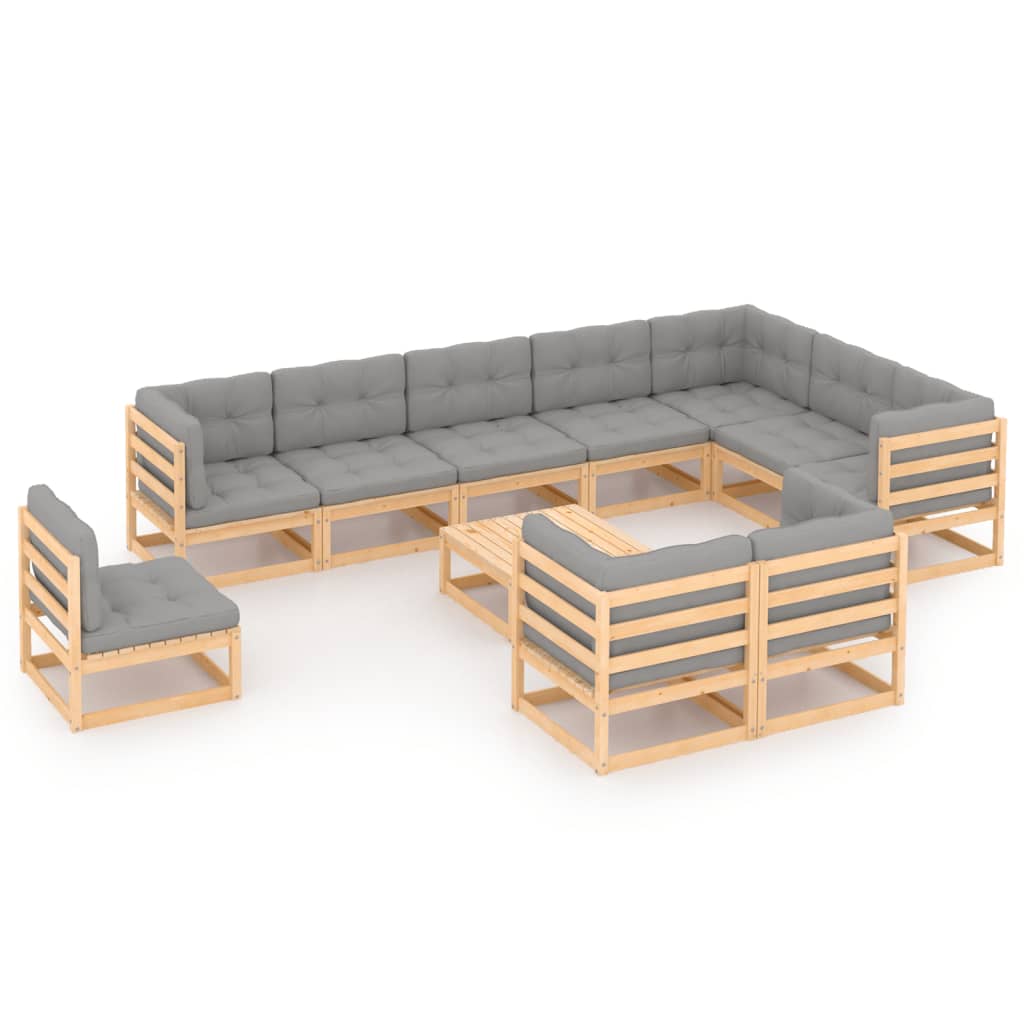 11 Piece Garden Lounge Set with Cushions Solid Pinewood