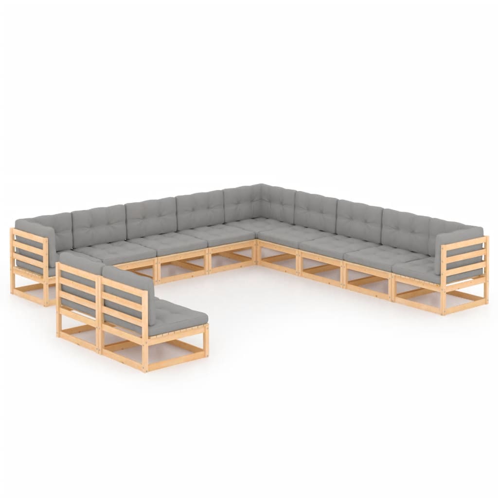 11 Piece Garden Lounge Set with Cushions Solid Pinewood