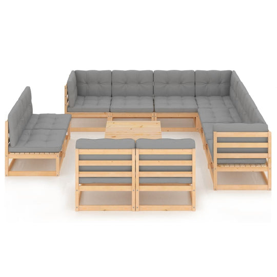 12 Piece Garden Lounge Set with Cushions Solid Pinewood