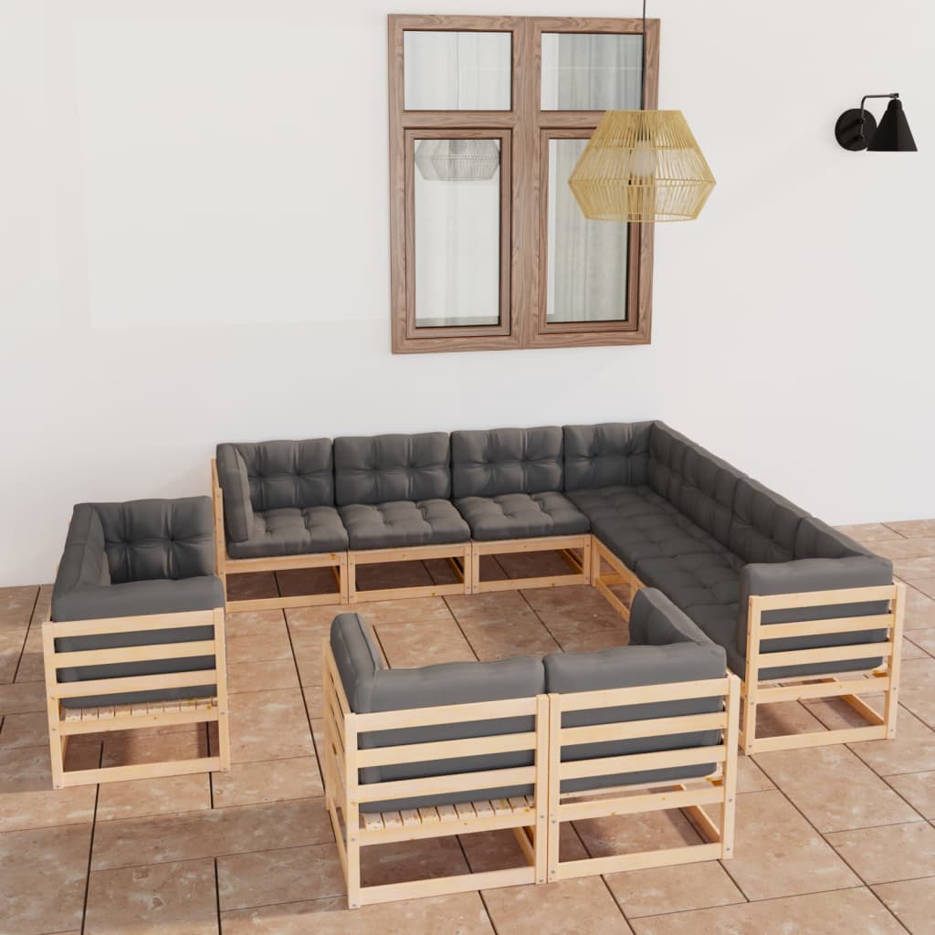 11 Piece Garden Lounge Set with Cushions Solid Pinewood