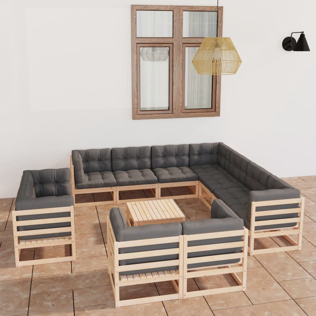 12 Piece Garden Lounge Set with Cushions Solid Pinewood