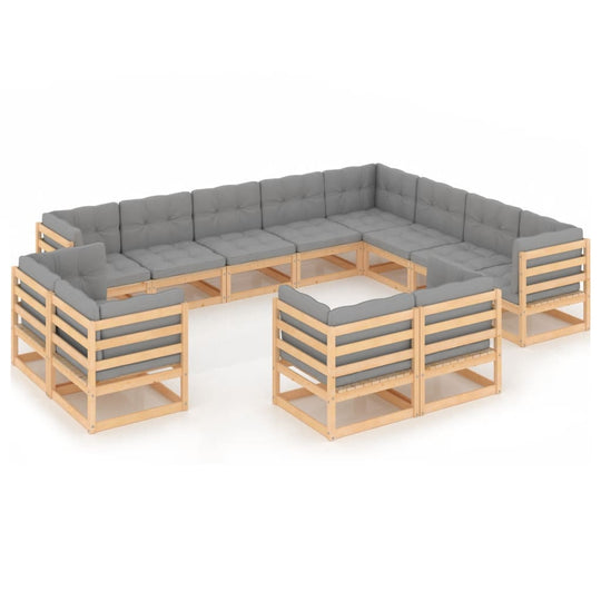 12 Piece Garden Lounge Set with Cushions Solid Pinewood