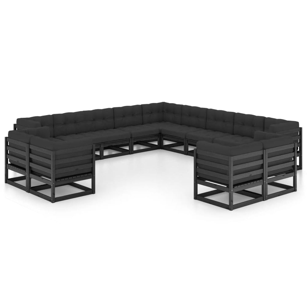 13 Piece Garden Lounge Set with Cushions Black Solid Pinewood