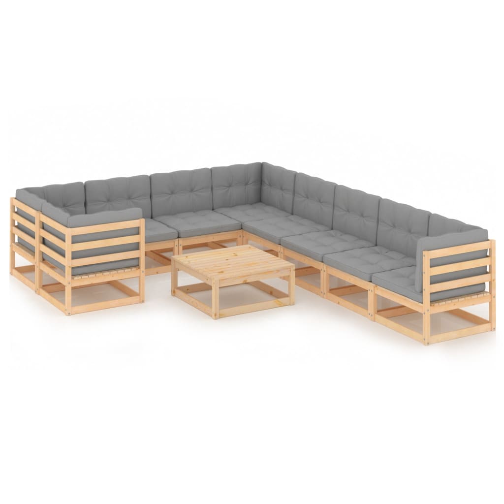 10 Piece Garden Lounge Set with Cushions Solid Pinewood