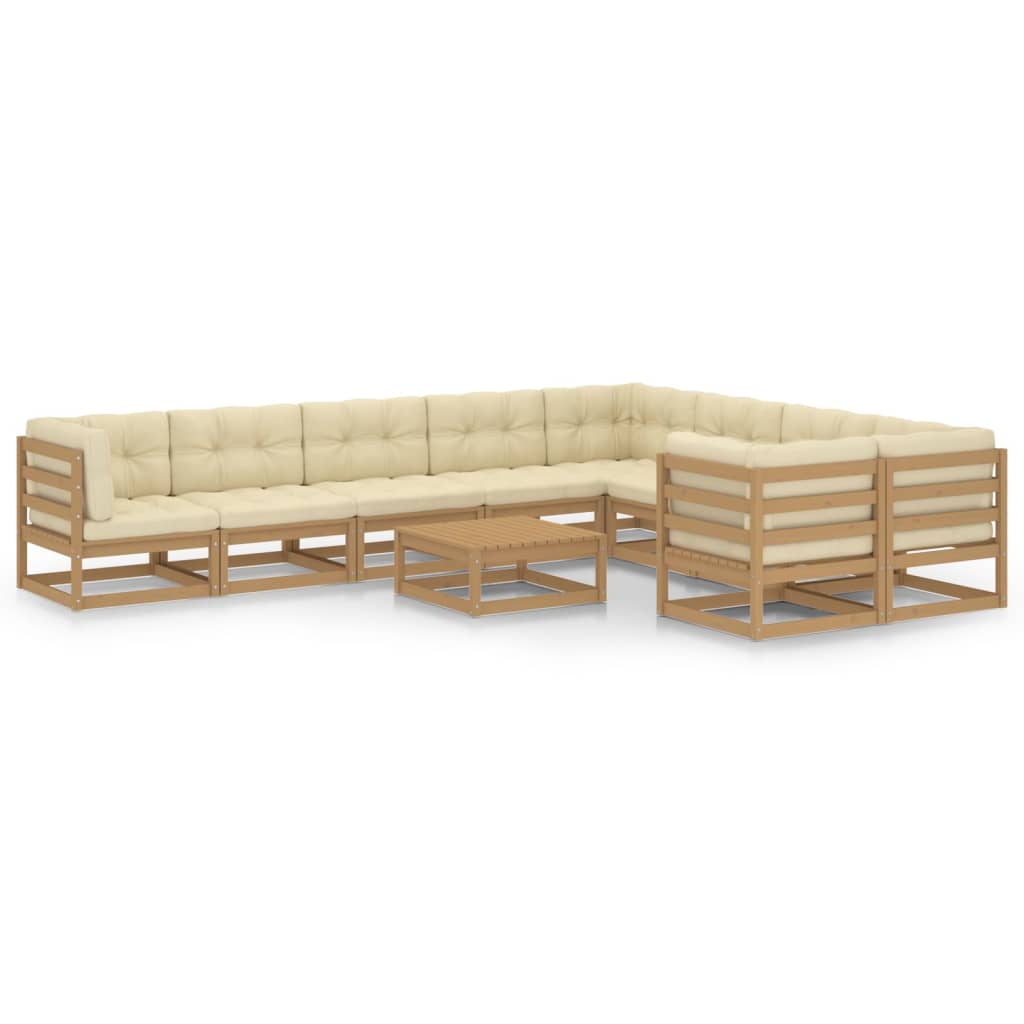 10 Piece Garden Lounge Set&Cushions Honey Brown Solid Pinewood