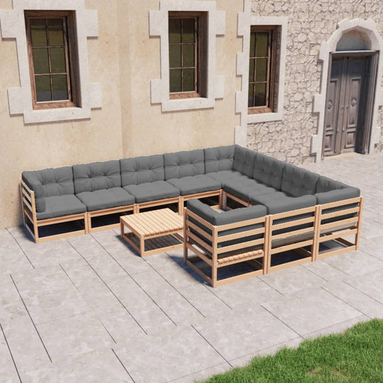 11 Piece Garden Lounge Set with Cushions Solid Pinewood