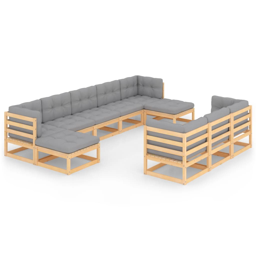 10 Piece Garden Lounge Set with Cushions Solid Pinewood