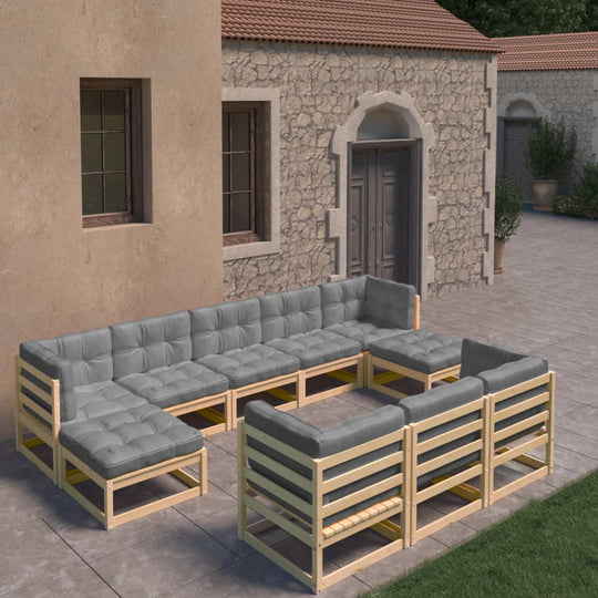 10 Piece Garden Lounge Set with Cushions Solid Pinewood