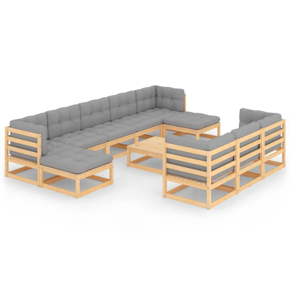 11 Piece Garden Lounge Set with Cushions Solid Pinewood