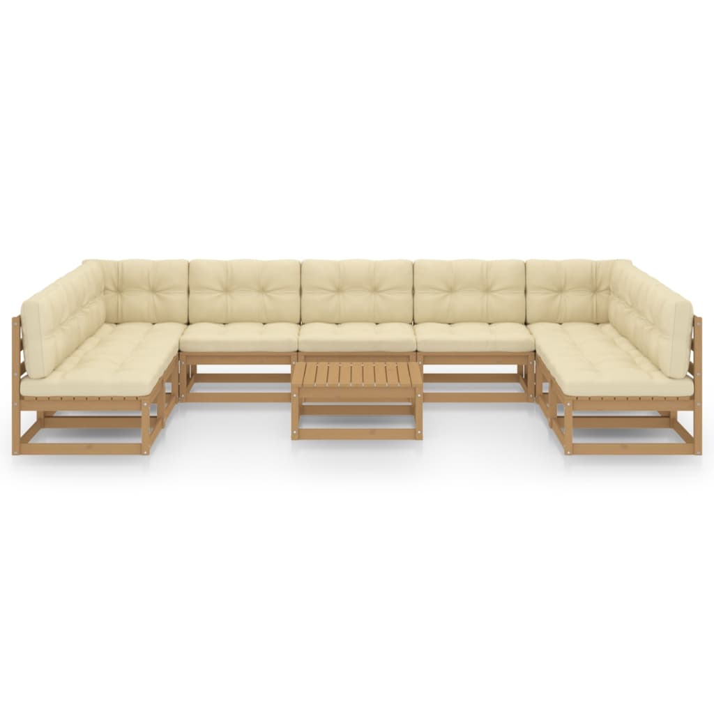 10 Piece Garden Lounge Set&Cushions Honey Brown Solid Pinewood