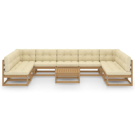 10 Piece Garden Lounge Set&Cushions Honey Brown Solid Pinewood