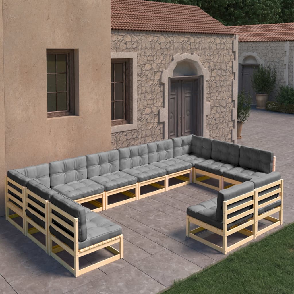 12 Piece Garden Lounge Set with Cushions Solid Pinewood