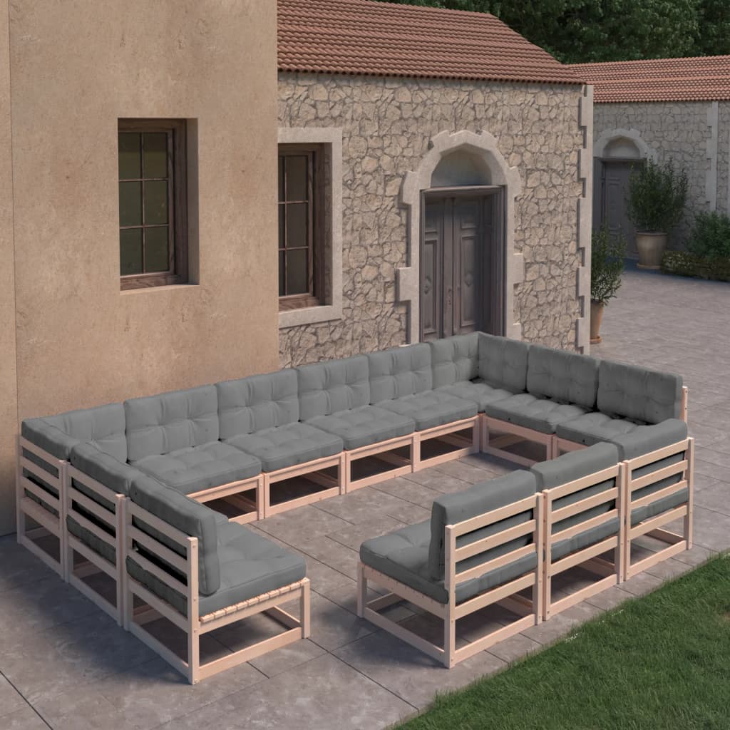 13 Piece Garden Lounge Set with Cushions Solid Pinewood