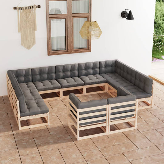 11 Piece Garden Lounge Set with Cushions Solid Pinewood