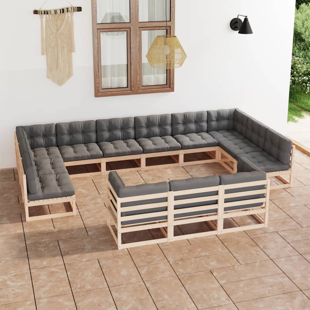 13 Piece Garden Lounge Set with Cushions Solid Pinewood