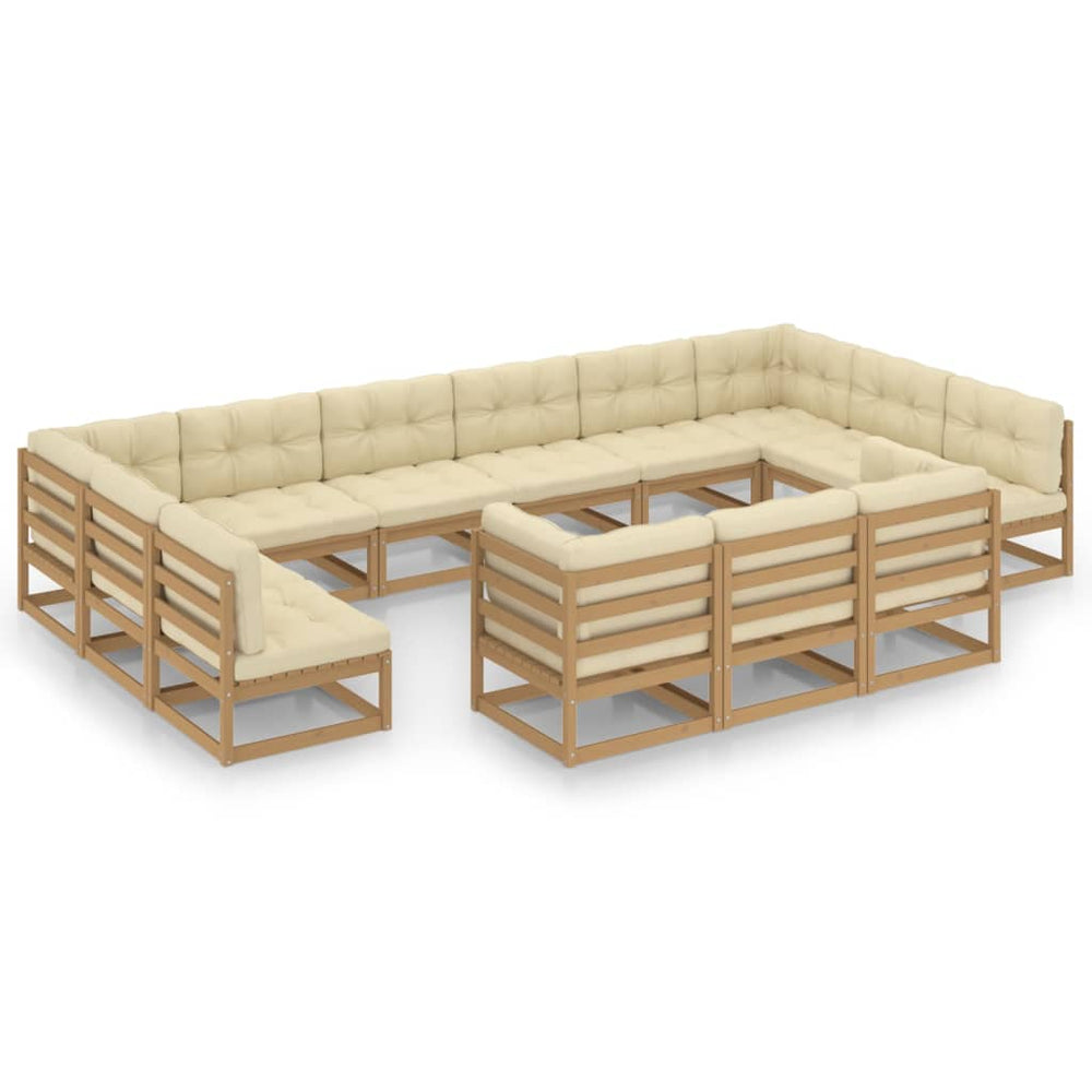 13 Piece Garden Lounge Set&Cushions Honey Brown Solid Pinewood