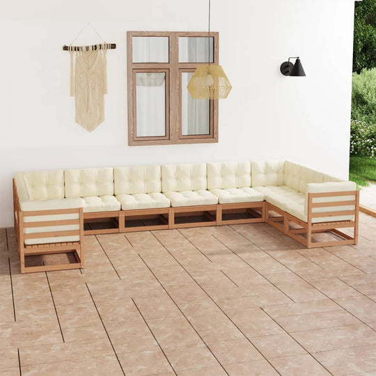 10 Piece Garden Lounge Set&Cushions Honey Brown Solid Pinewood