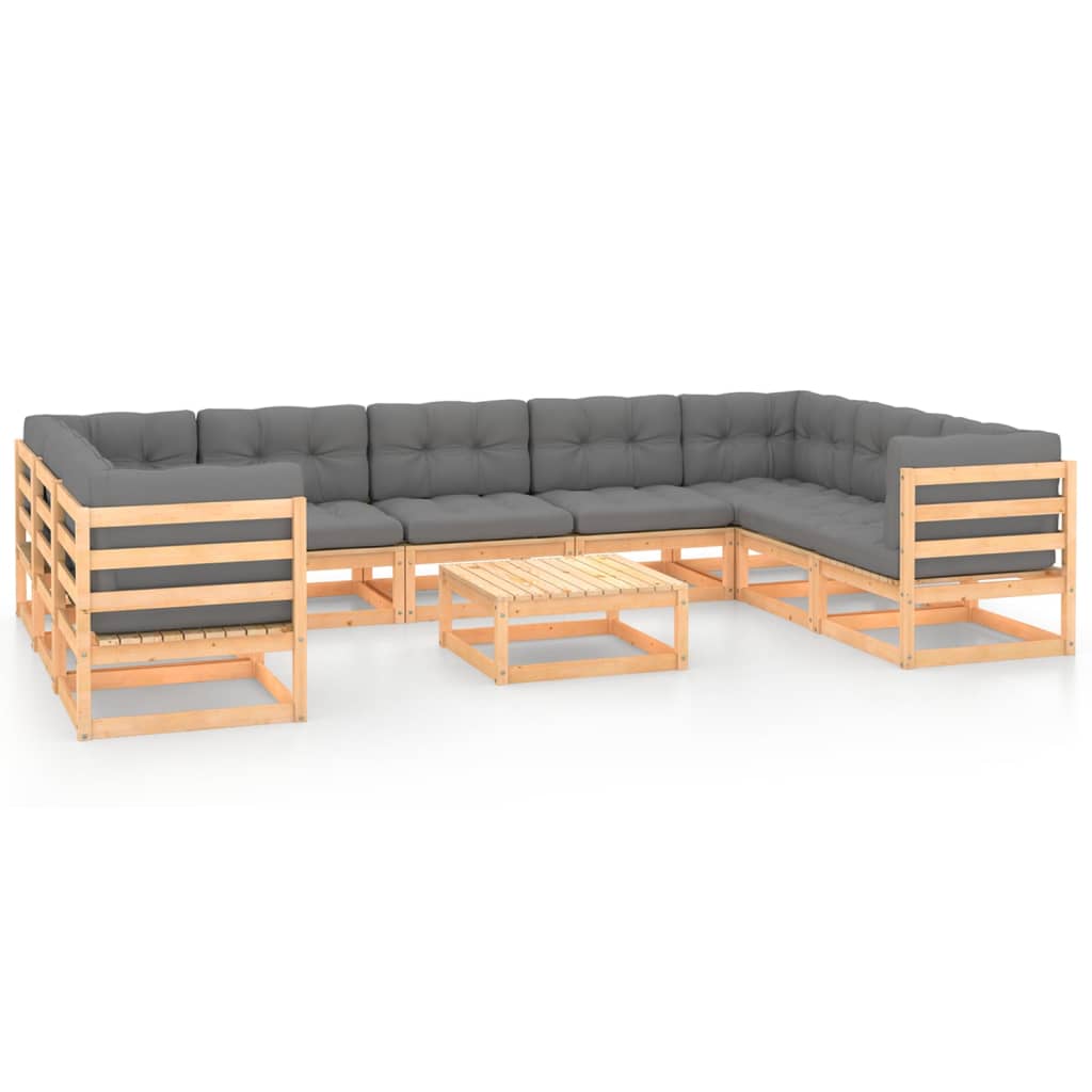 10 Piece Garden Lounge Set with Cushions Solid Pinewood