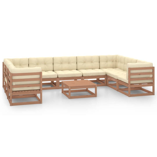 10 Piece Garden Lounge Set&Cushions Honey Brown Solid Pinewood