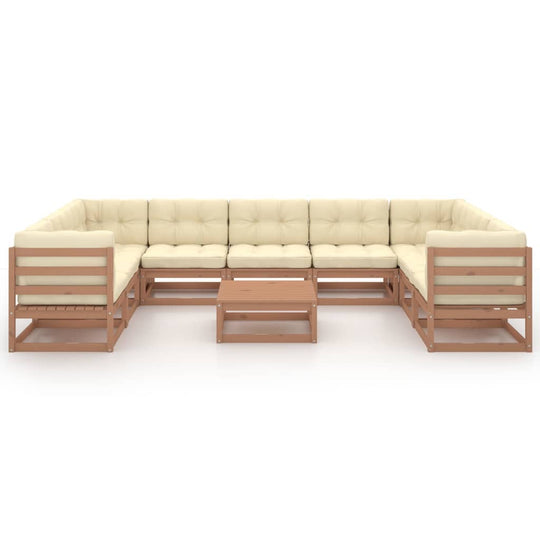 10 Piece Garden Lounge Set&Cushions Honey Brown Solid Pinewood