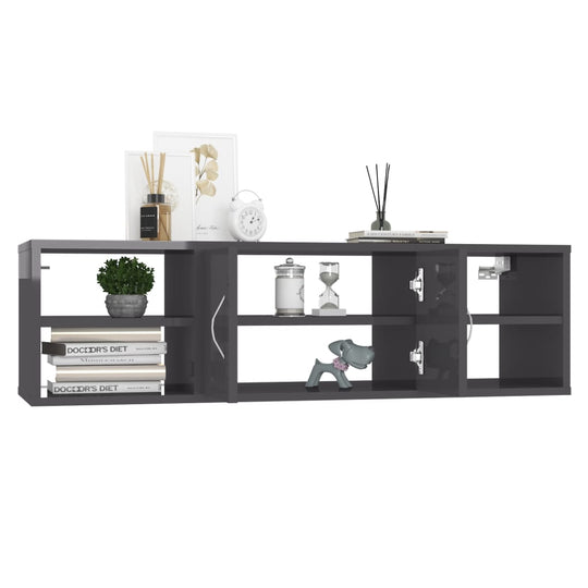 Wall Shelf High Gloss Grey 102x30x29 cm Engineered Wood