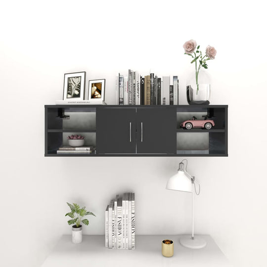 Wall Shelf High Gloss Grey 102x30x29 cm Engineered Wood