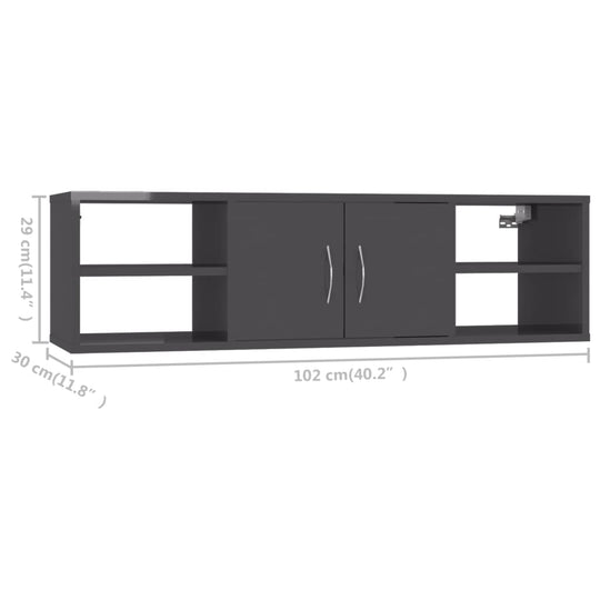 Wall Shelf High Gloss Grey 102x30x29 cm Engineered Wood