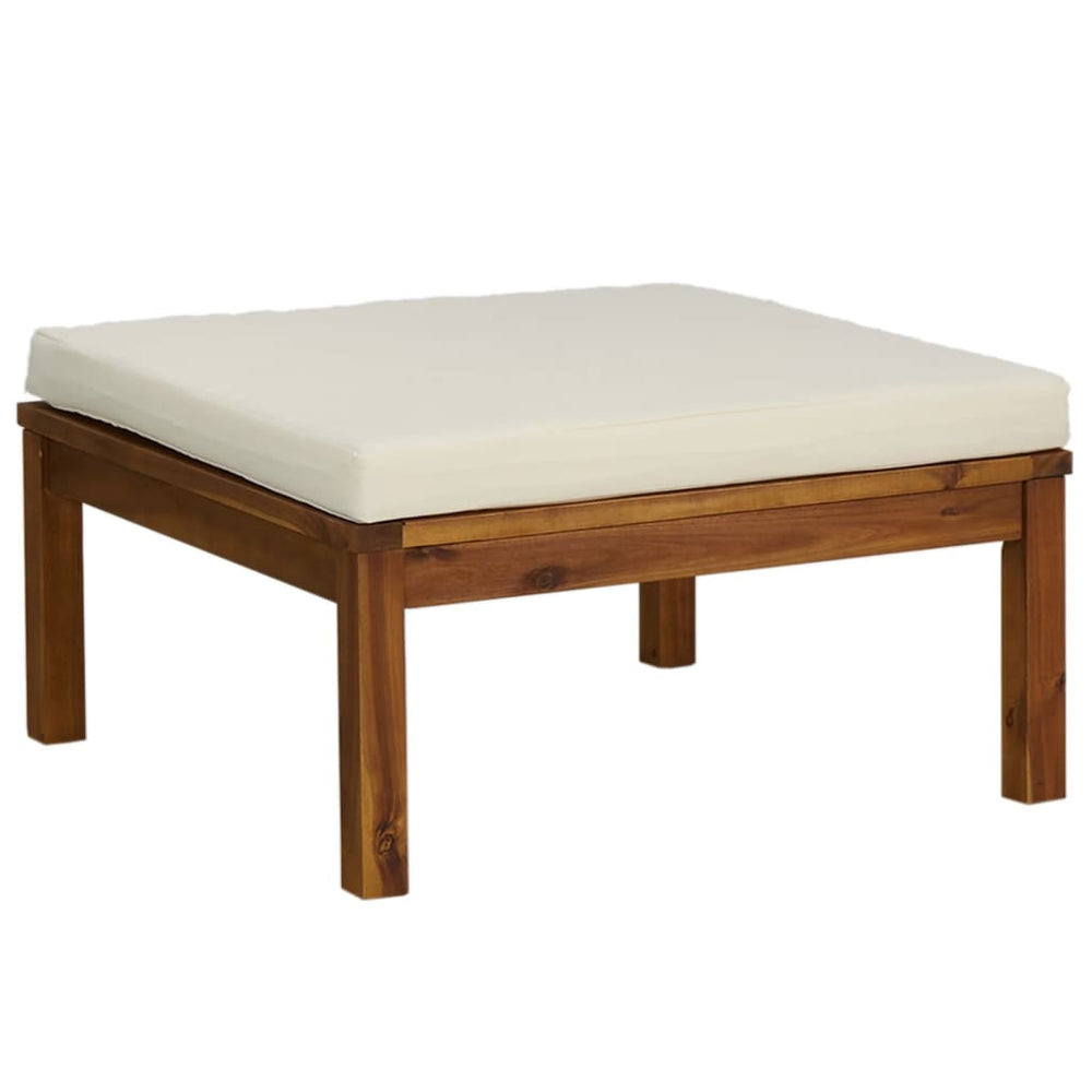 Footrest with Cream White Cushion Solid Acacia Wood