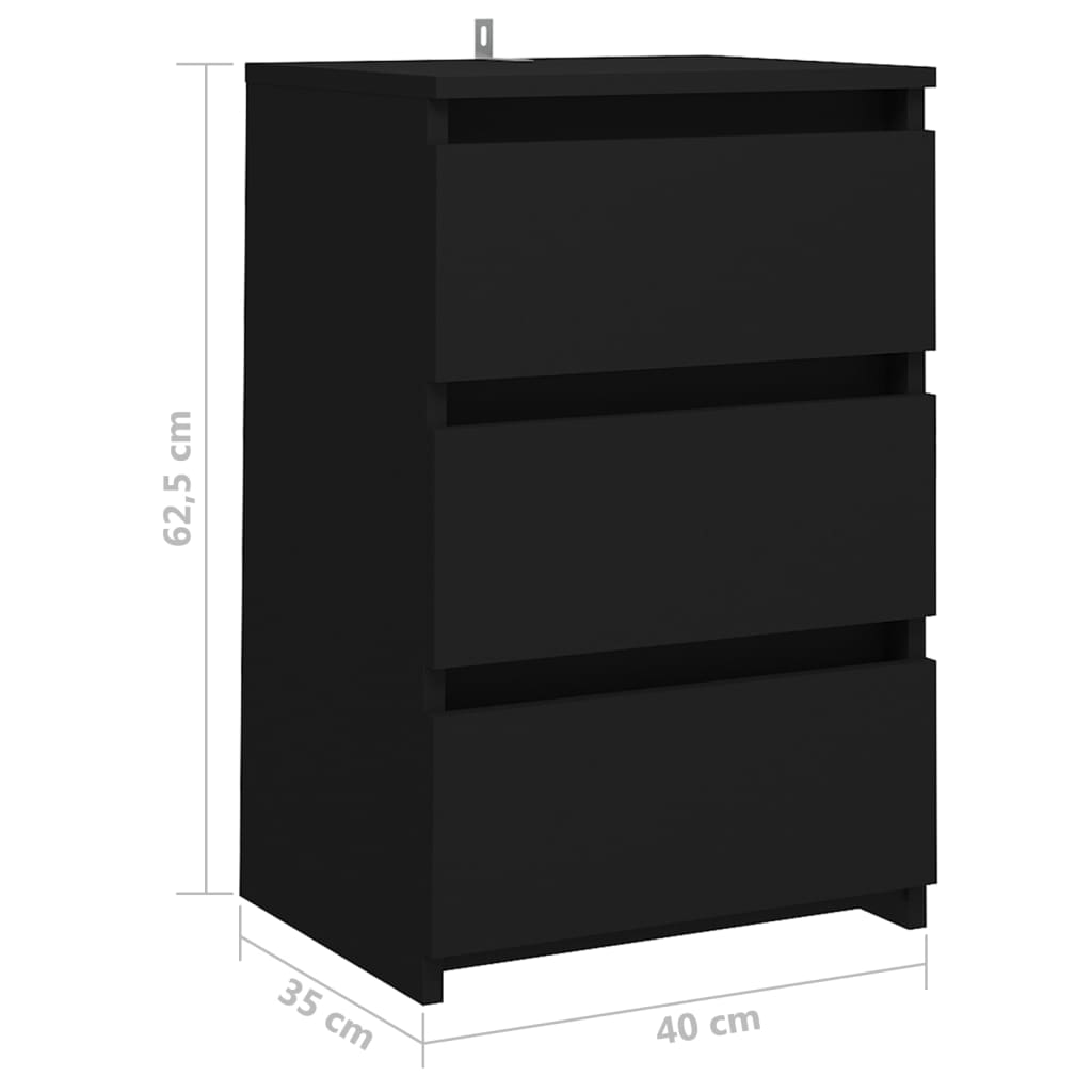 Bed Cabinet Black 40x35x62.5 cm Engineered Wood