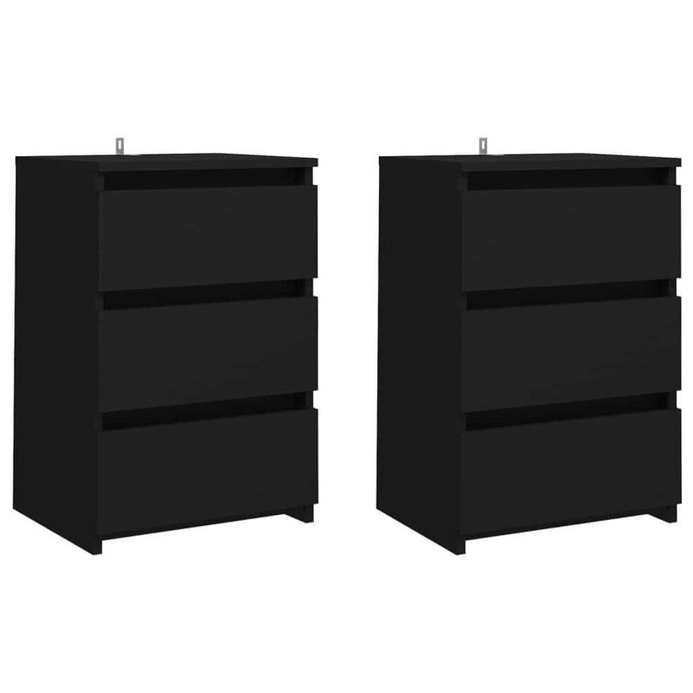 Affordable black bed cabinets 2 pcs with three drawers, made from quality engineered wood, measuring 40x35x62.5 cm, offering great value