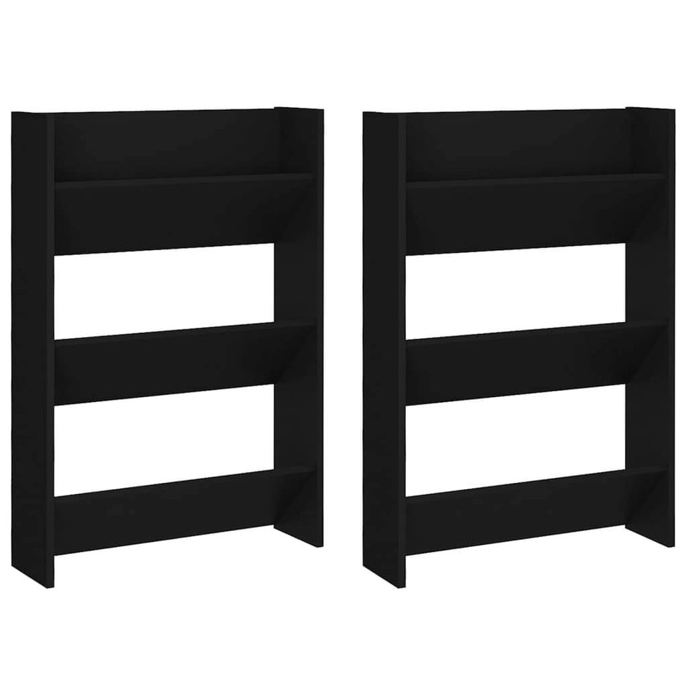 Affordable black wall shoe cabinets set with three tipping shelves, engineered wood, modern design for organized entryway storage.