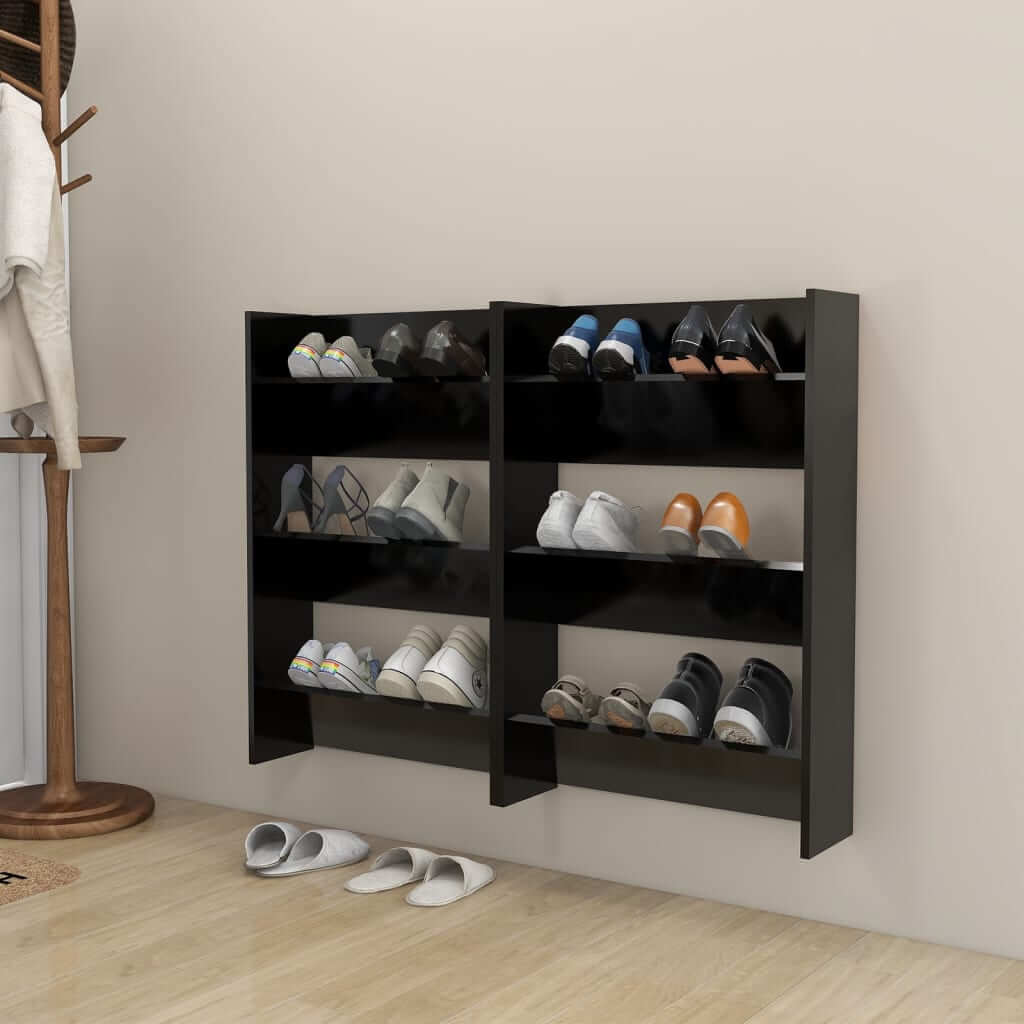 Affordable black wall shoe cabinets with 3 tipping shelves for organized footwear storage, space-saving and perfect for budget-friendly quality.