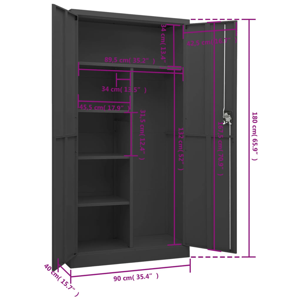 Locker Cabinet Anthracite 90x40x180 cm Steel