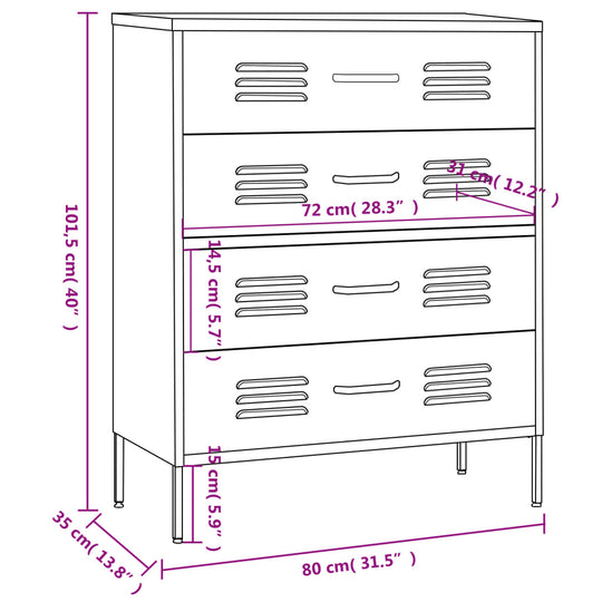 Chest of Drawers White 80x35x101.5 cm Steel