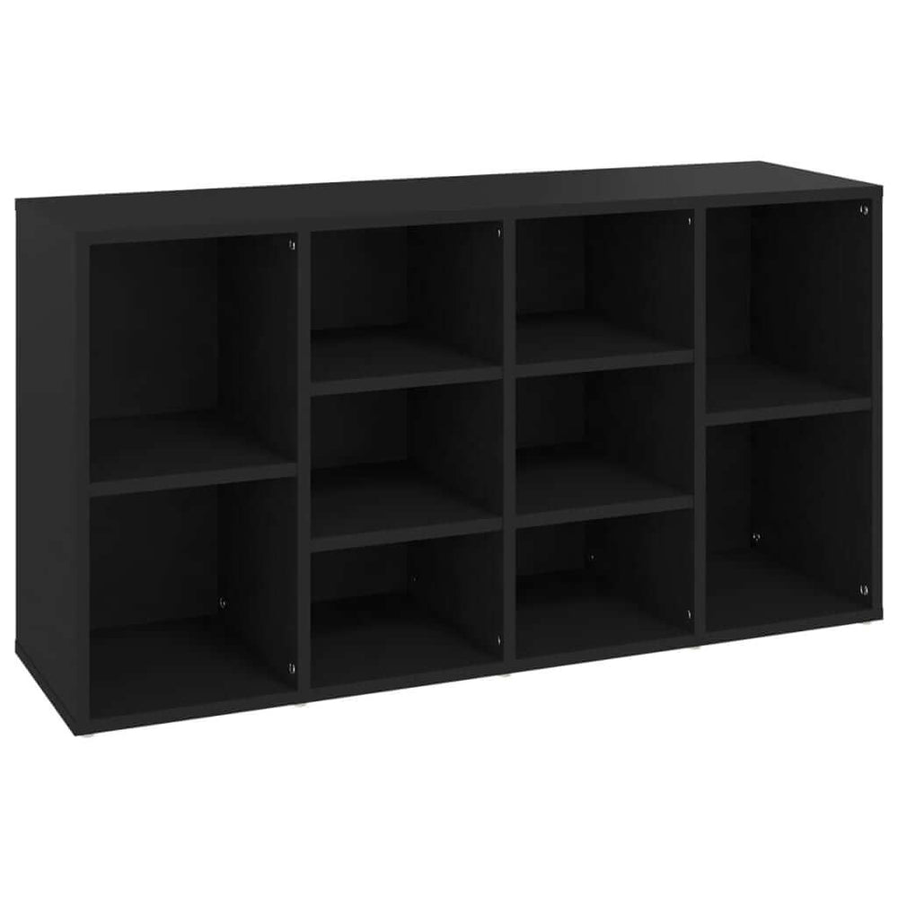 Black engineered wood shoe bench with 10 shelves, 103x30x54.5 cm, versatile as a TV cabinet. Affordable and quality storage solution.