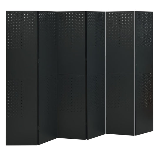 6-Panel Room Divider Black 240x180 cm Steel