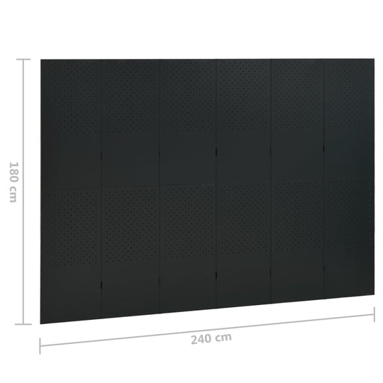 6-Panel Room Divider Black 240x180 cm Steel